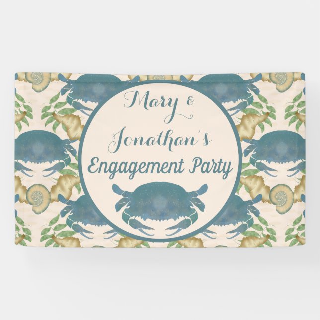 Crab Feast-Watercolor Blue Crabs, Engagement  Banner (Horizontal)