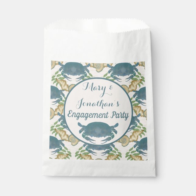 Crab Feast-Watercolor Blue Crabs, Engagement  Favour Bag (Front)