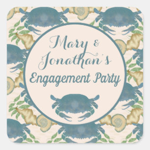 Crab Feast-Watercolor Blue Crabs, Engagement  Square Sticker