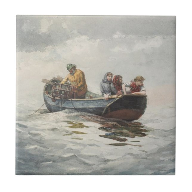 Crab Fishing (by Winslow Homer) Ceramic Tile (Front)