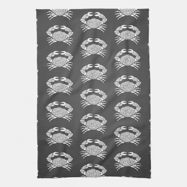 Crab fishmonger fisherman butcher meat cuts art tea towel (Vertical)