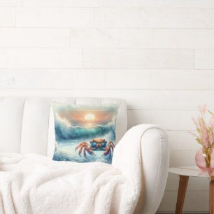 Crab in the ocean watercolor cushion