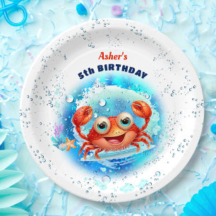 Crab Kids Birthday Pool Party Boy Summer Paper Plate