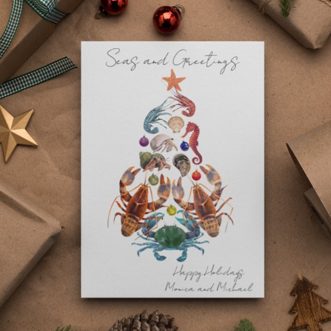 Crab Lobster Christmas Tree Crustacean Sea Holiday Card (Creator Uploaded)