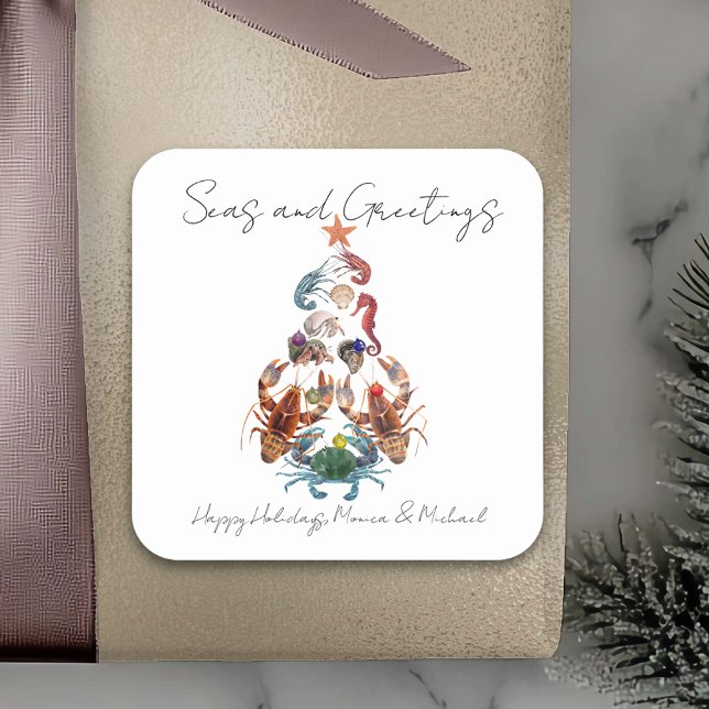 Crab Lobster Christmas Tree Crustacean Sea Holiday Square Sticker (Creator Uploaded)