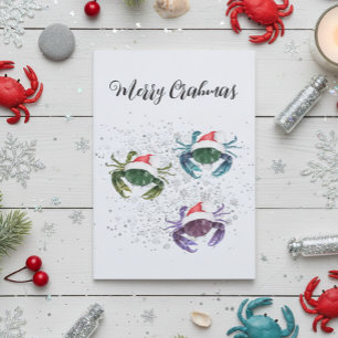 Crab Love Christmas Colourful Crustacean Holiday Card