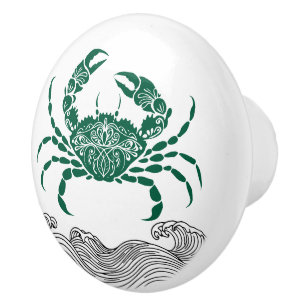 Crab Mandala Green Ceramic Knob
