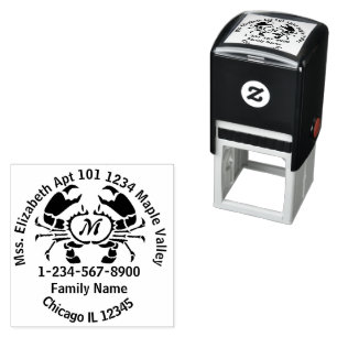 Crab Monogram Family Return Address Self-inking Stamp