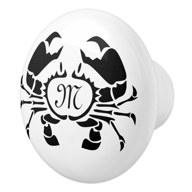 Crab Monogram in a Black Stencil Style Ceramic Knob (Right)