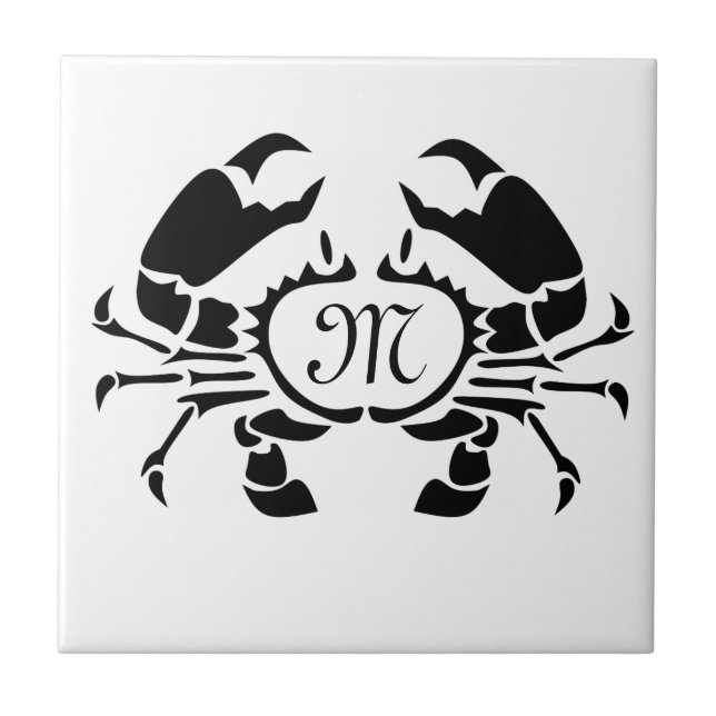 Crab Monogram in a Black Stencil Style Ceramic Tile (Front)