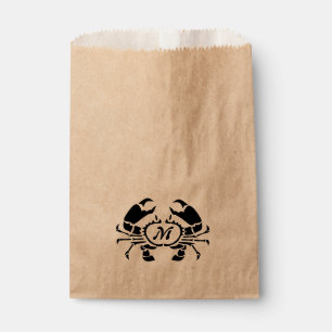 Crab Monogram in a Black Stencil Style Favour Bag