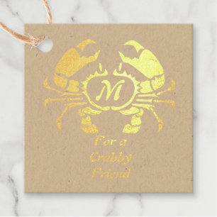 Crab Monogram in a Black Stencil Style Favour Tags