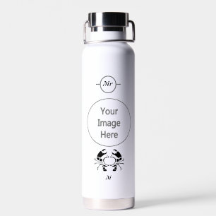 Crab Monogram in a Black Stencil Style Water Bottle