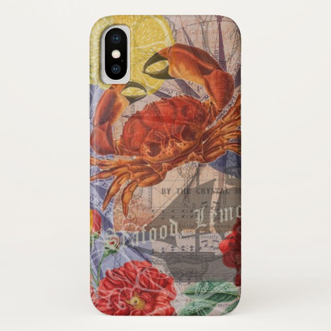 Crab Nautical Beach Seafood Art Case-Mate iPhone Case (Back)