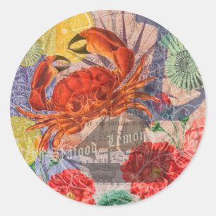 Crab Nautical Beach Seafood Art Classic Round Sticker