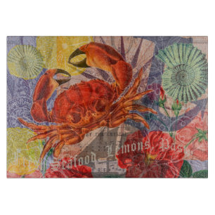 Crab Nautical Beach Seafood Art Cutting Board