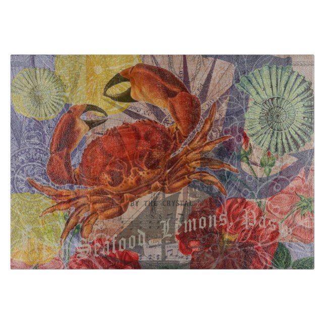 Crab Nautical Beach Seafood Art Cutting Board (Front)