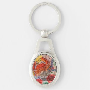 Crab Nautical Beach Seafood Art Key Ring