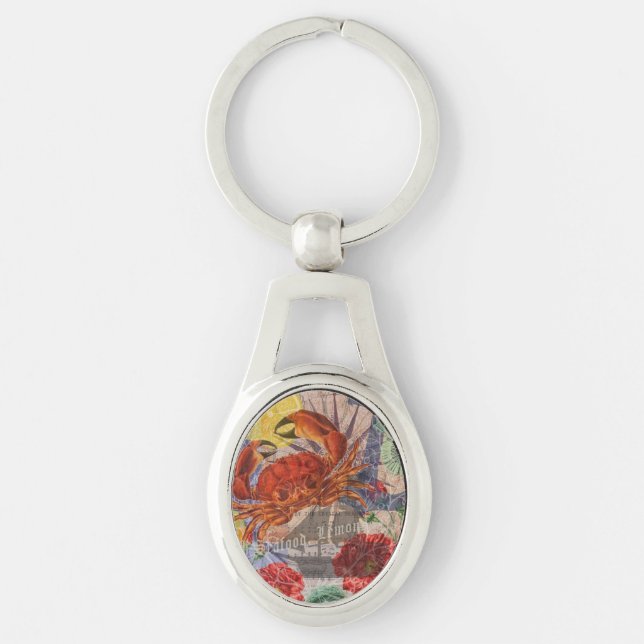 Crab Nautical Beach Seafood Art Key Ring (Front)