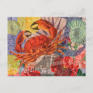 Crab Nautical Beach Seafood Art Postcard