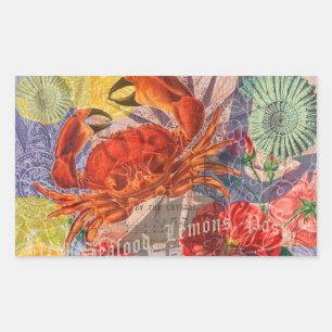 Crab Nautical Beach Seafood Art Rectangular Sticker