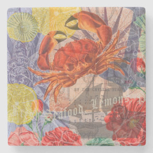 Crab Nautical Beach Seafood Art Stone Coaster