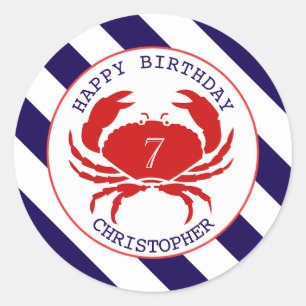 Crab Nautical Birthday Party Invitation Classic Round Sticker