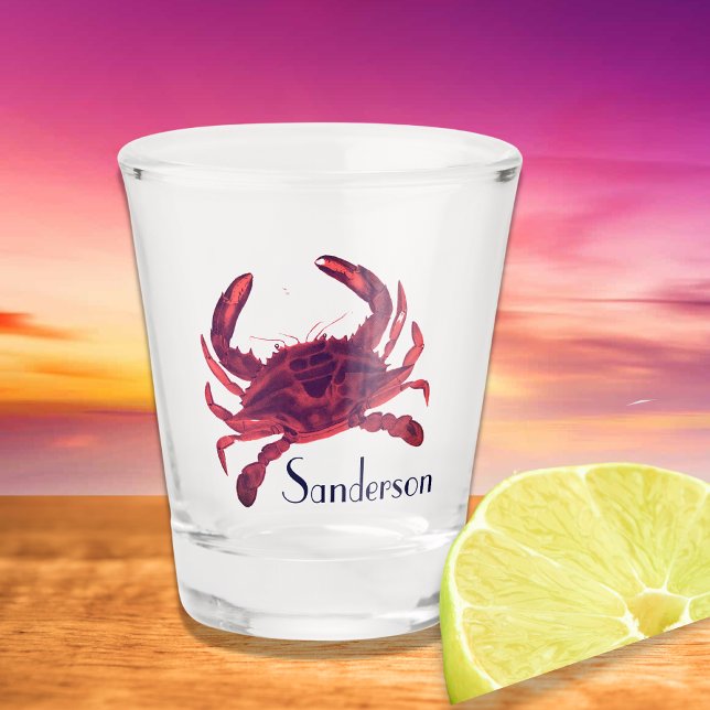 Crab Nautical Burgundy Maroon Red  Shot Glass (Creator Uploaded)