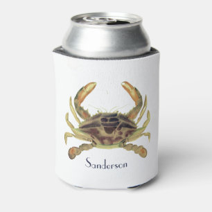 Crab Nautical Grey Blue and Green Can Cooler