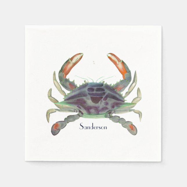 Crab Nautical Grey Blue and Green  Napkin (Front)
