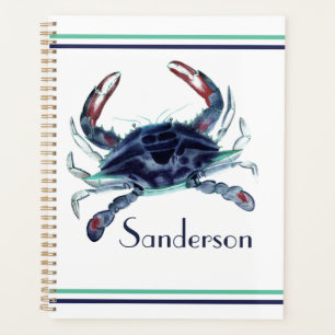 Crab Nautical Navy Blue and White Planner