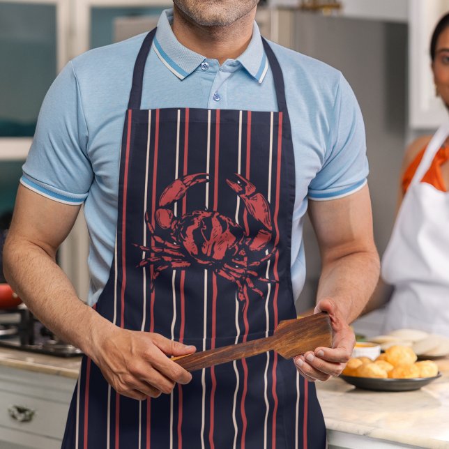 Crab Navy Blue And Red Stripe Fisherman Apron (Creator Uploaded)
