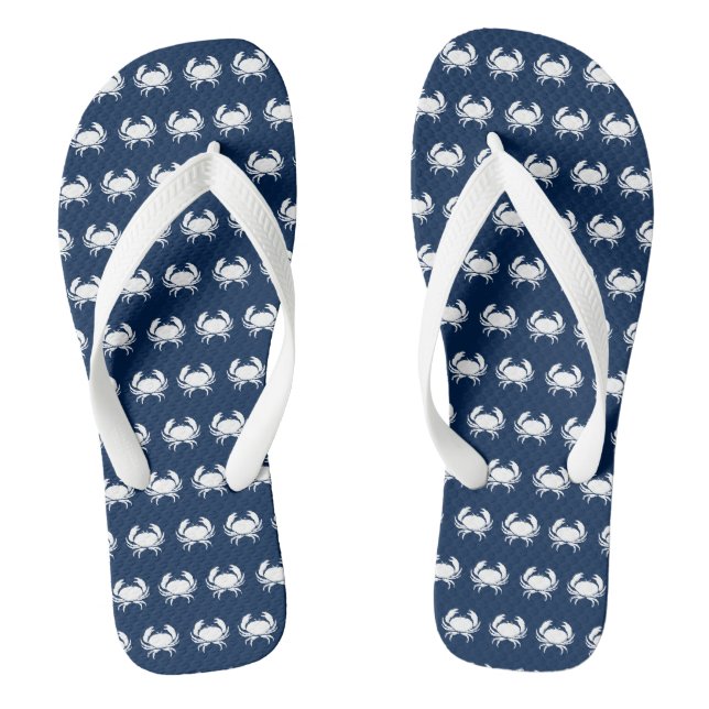 Crab navy blue white sea animals pattern thongs (Footbed)