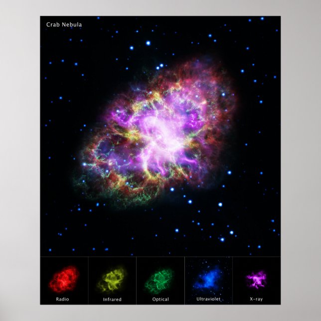 Crab Nebula Supernova Remnant Hubble Composite Poster (Front)