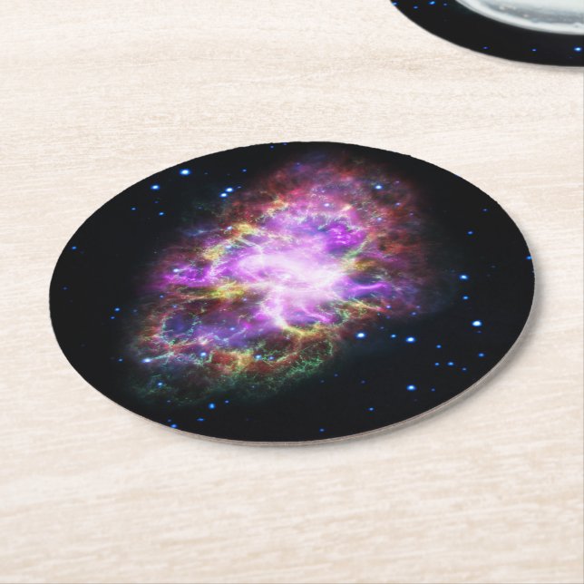 Crab Nebula Supernova Remnant Hubble Composite Round Paper Coaster (Angled)
