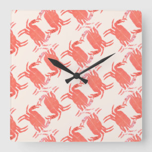 Crab Ocean Beach Sea Creature Pattern Square Wall Clock