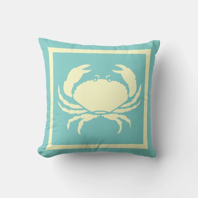 CRAB ,off white on blue pillow (Front)