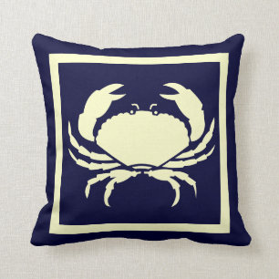 CRAB ,off white on  navy pillow
