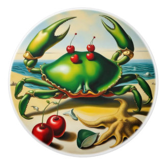 Crab On Beach Ceramic Knob