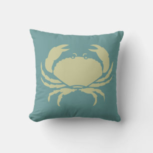 CRAB  on dark teal blue pillow