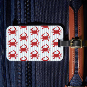 Crab Painting Nautical Blue Stripe Coastal Luggage Tag