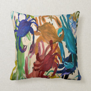 Crab party art throw pillow