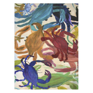 Crab party coastal home table cloth with my art.