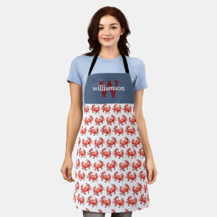 Crab Pattern Blue Personalised Apron