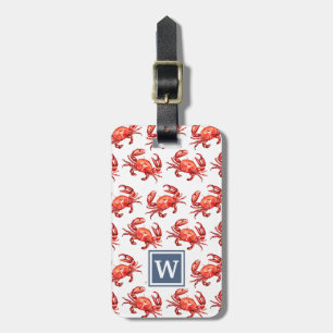 Crab Pattern Custom Monogram Beach Luggage Tag