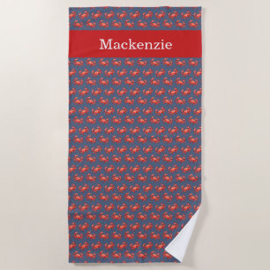 Crab Pattern Summer Beach Personalised Navy Beach Towel