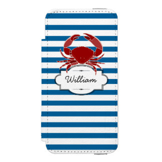 Crab Personalised Blue and White Horizontal Stripe Incipio Watson™ iPhone 5 Wallet Case