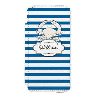 Crab Personalised Blue and White Horizontal Stripe Incipio Watson™ iPhone 5 Wallet Case