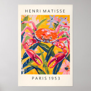 Crab Print, Beachy Dopamine Decor, Matisse Poster, Poster