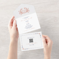 Crab Rustic Beach Wedding Red & Blue QR Code RSVP
